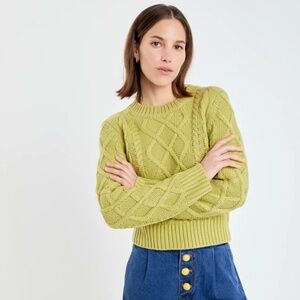 ENGLISH FACTORY Cable Knit Crewneck Sweater Long Sleeve Green Size Extra Small